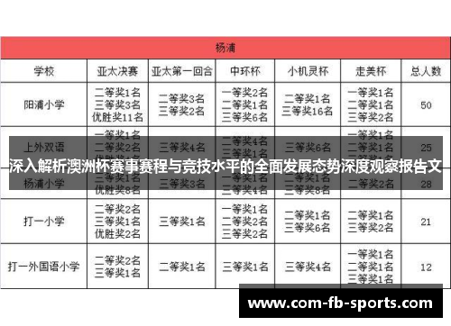 深入解析澳洲杯赛事赛程与竞技水平的全面发展态势深度观察报告文